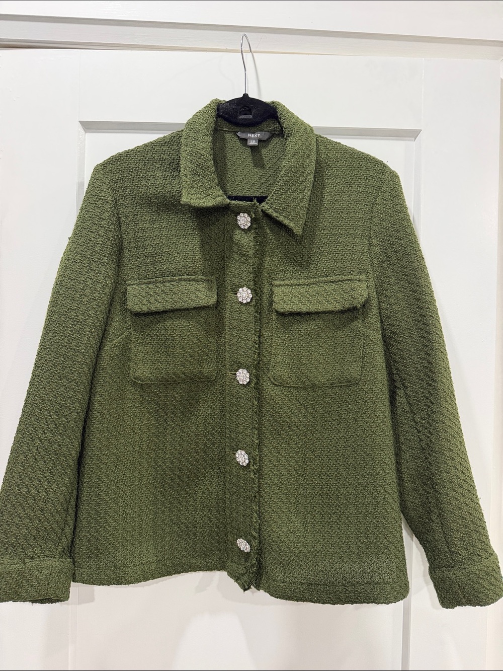 Next UK forest Green Bouclé Blazer with Crystal Buttons size US 12